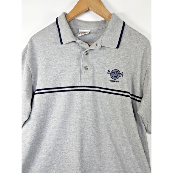 Hard Rock Cafe Memphis Polo Shirt Mens Medium Embroidered Striped Made in USA - Picture 2 of 13